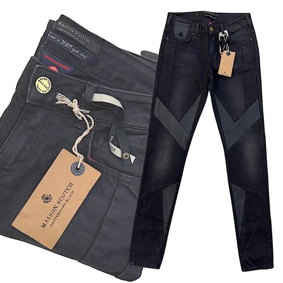 Maison Scotch Parisienne Skinny Jean Leather Patchwork - Picture 1 of 13